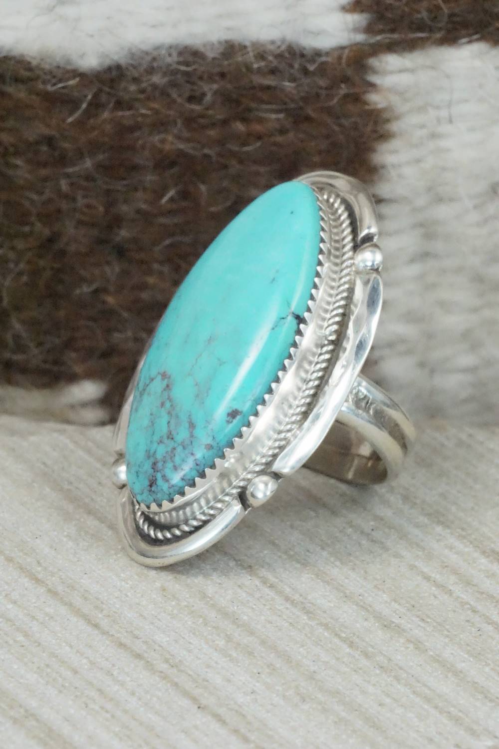 Turquoise & Sterling Silver Ring - Kenny Calavaza - Size 7.75