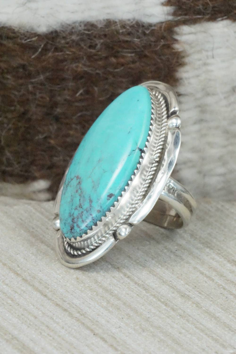Turquoise & Sterling Silver Ring - Kenny Calavaza - Size 7.75