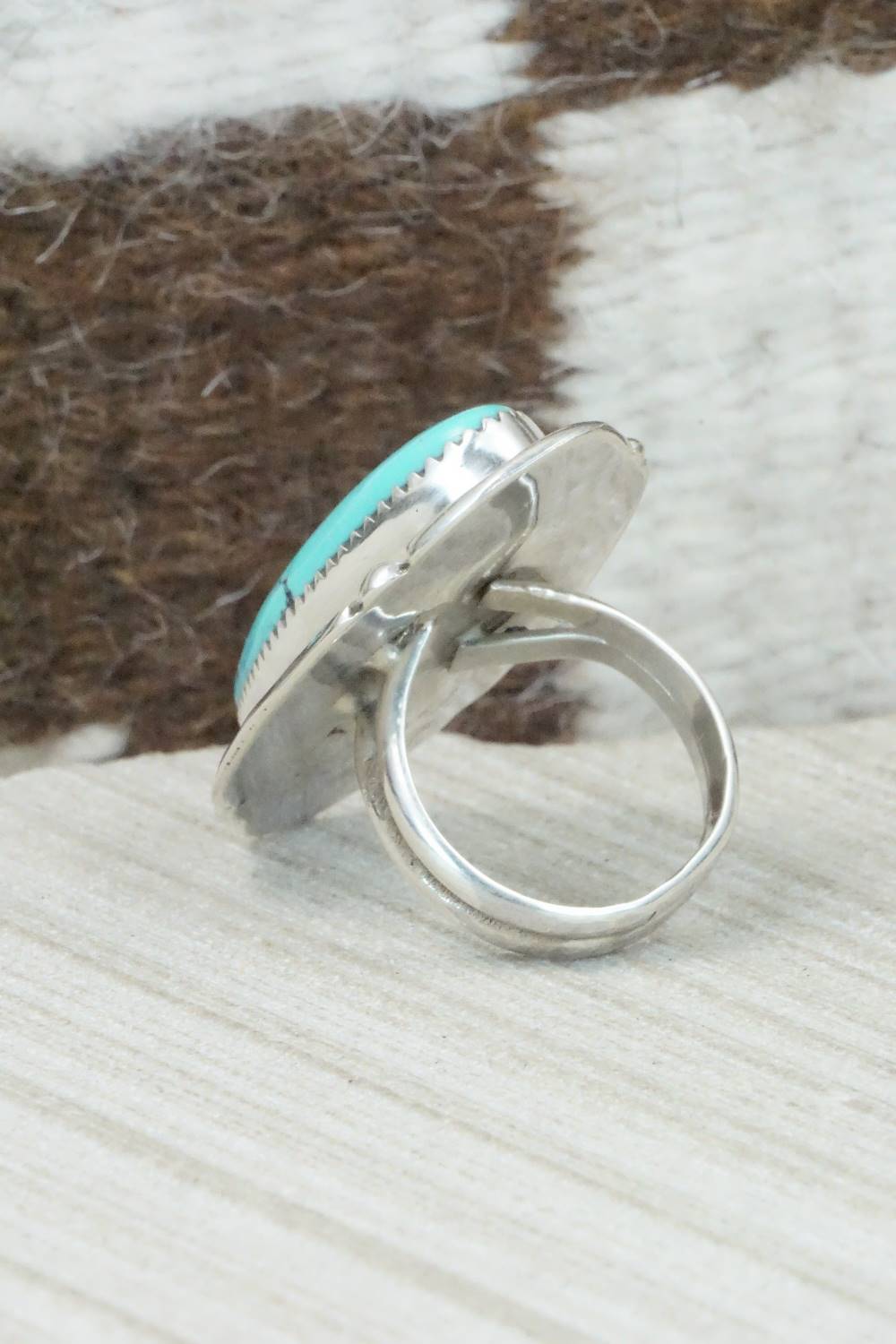 Turquoise & Sterling Silver Ring - Kenny Calavaza - Size 7.75