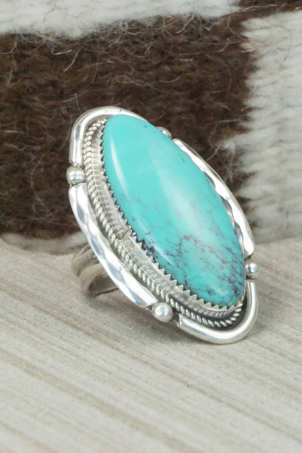 Turquoise & Sterling Silver Ring - Kenny Calavaza - Size 7.75