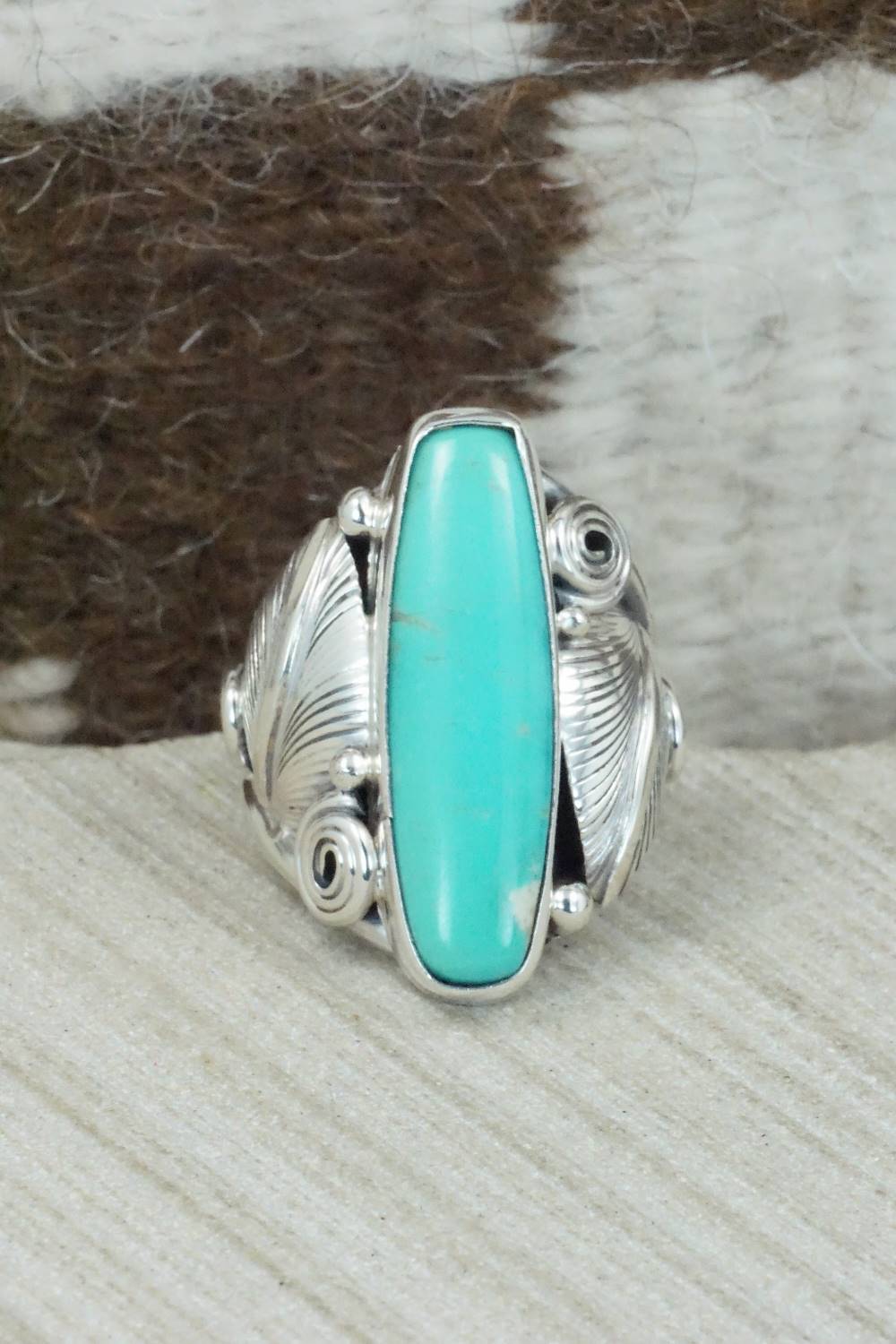 Turquoise & Sterling Silver Ring - Darrell Morgan - Size 8.5