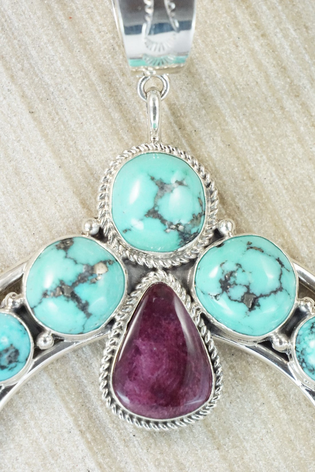 Turquoise, Spiny Oyster and Sterling Silver Pendant - Derrick Gordon