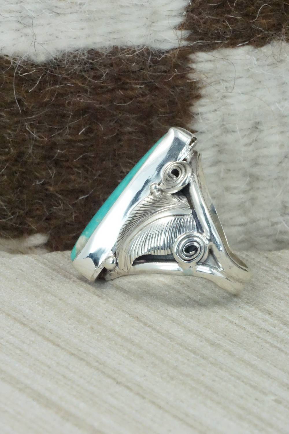 Turquoise & Sterling Silver Ring - Darrell Morgan - Size 8.5