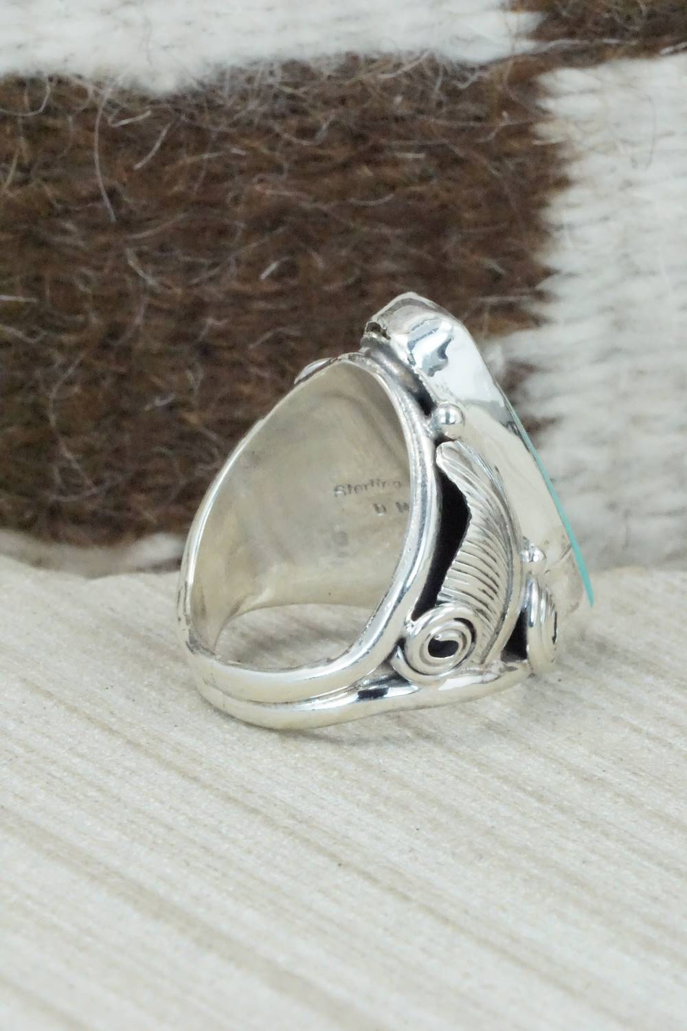 Turquoise & Sterling Silver Ring - Darrell Morgan - Size 8.5