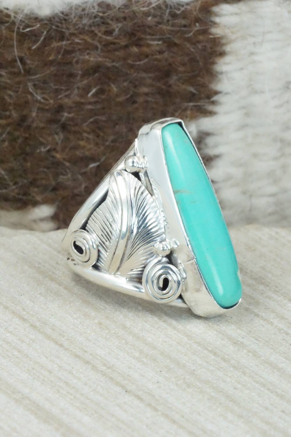 Turquoise & Sterling Silver Ring - Darrell Morgan - Size 8.5