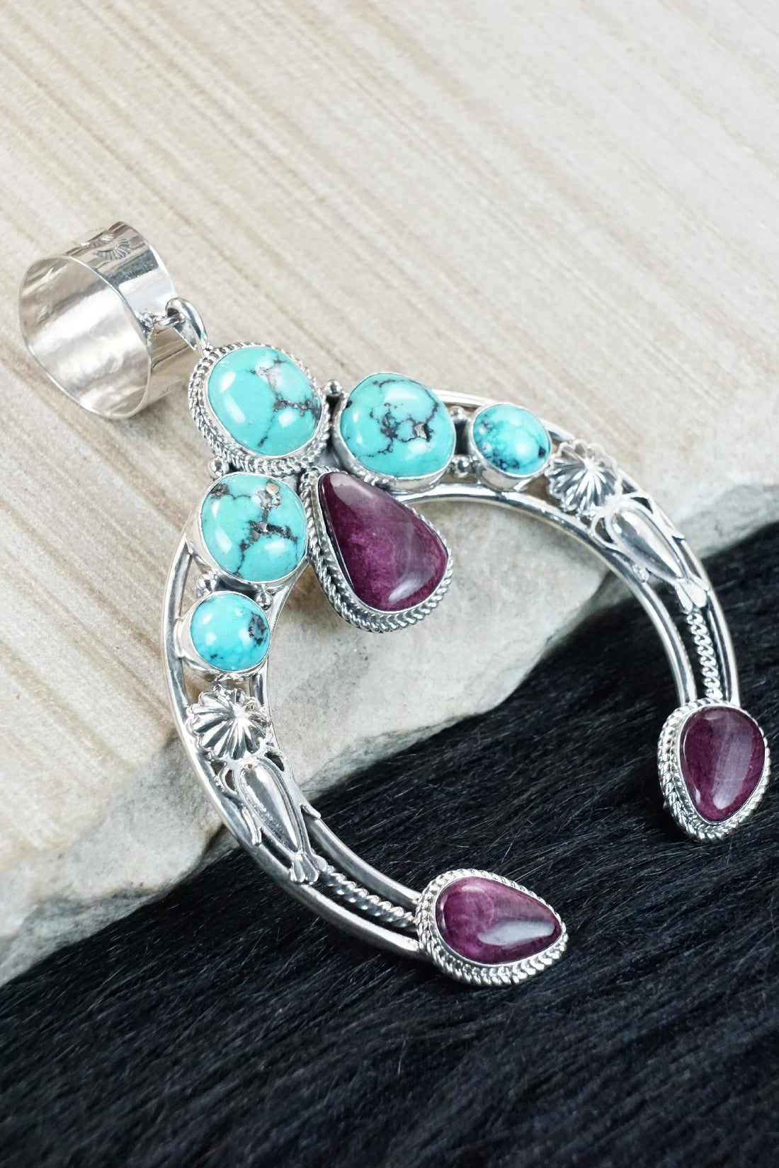 Turquoise, Spiny Oyster and Sterling Silver Pendant - Derrick Gordon