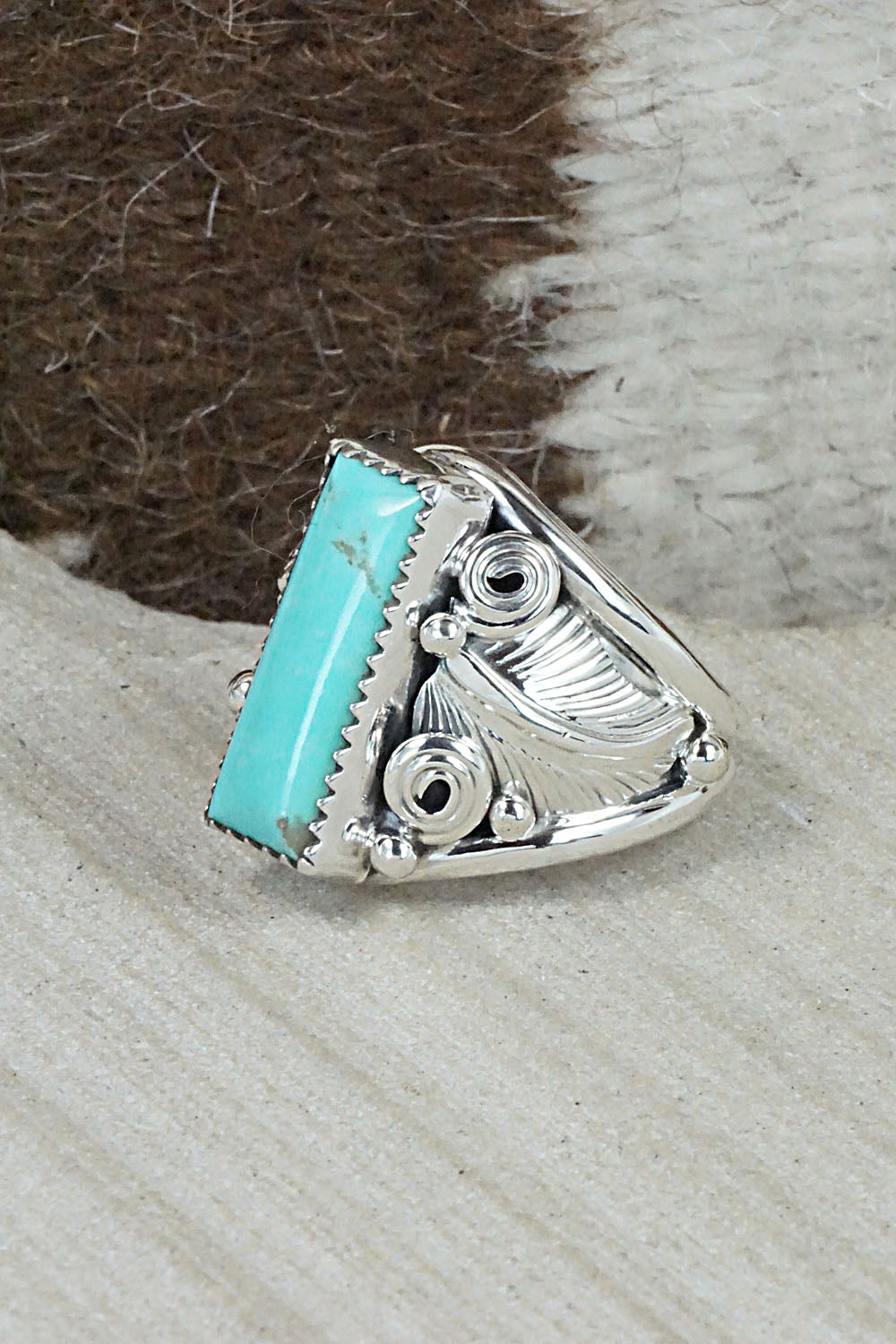 Turquoise & Sterling Silver Ring - Darrell Morgan - Size 9.5