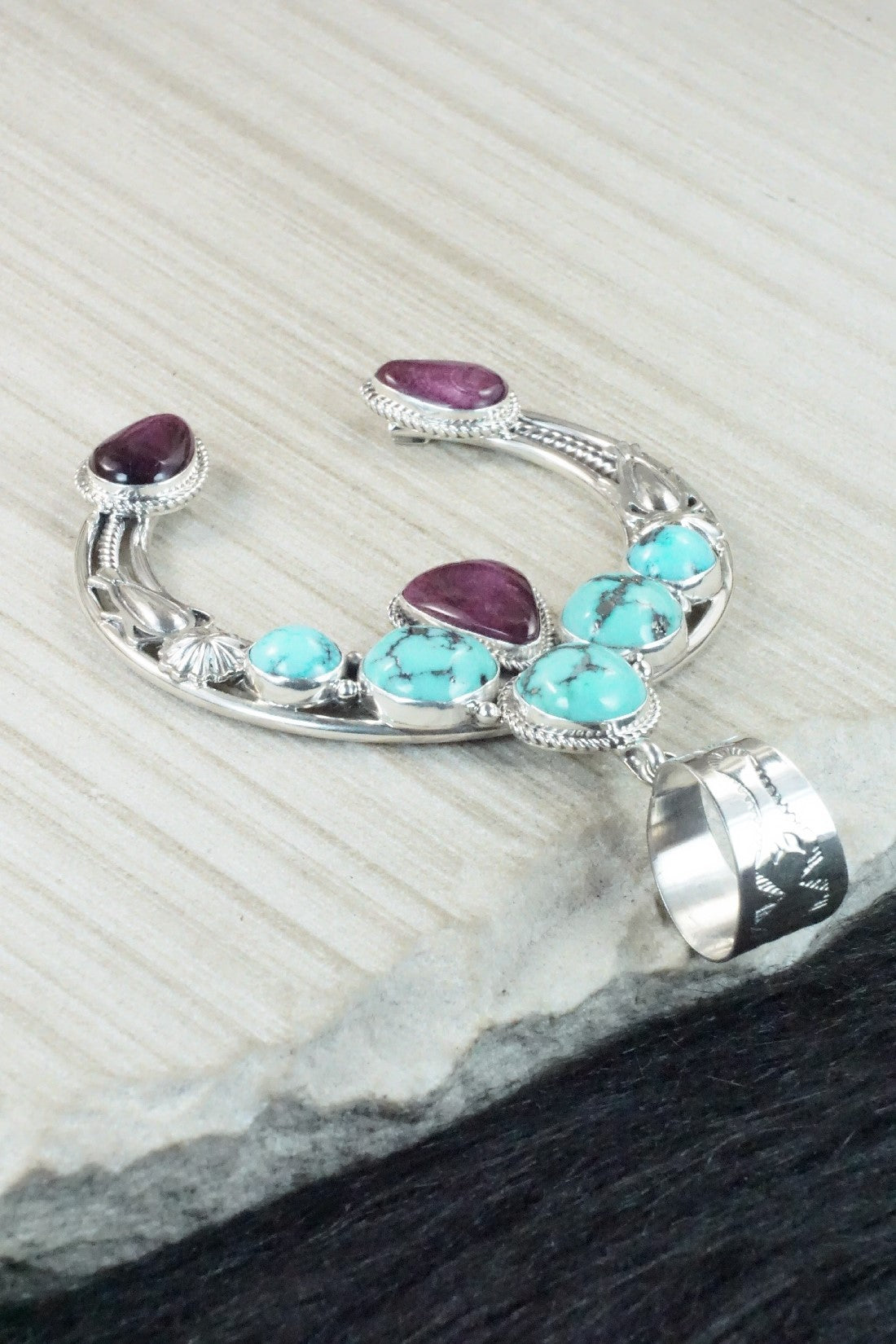 Turquoise, Spiny Oyster and Sterling Silver Pendant - Derrick Gordon
