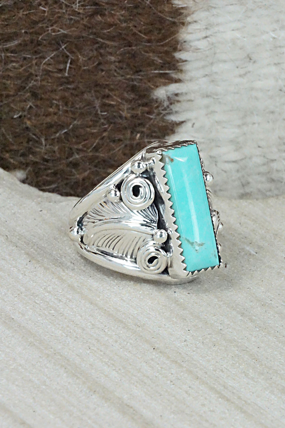 Turquoise & Sterling Silver Ring - Darrell Morgan - Size 9.5