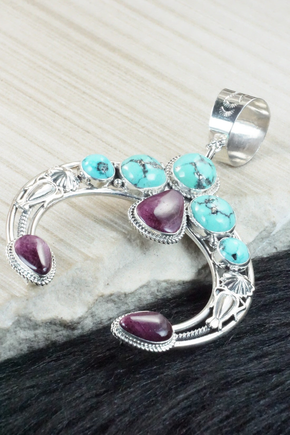 Turquoise, Spiny Oyster and Sterling Silver Pendant - Derrick Gordon