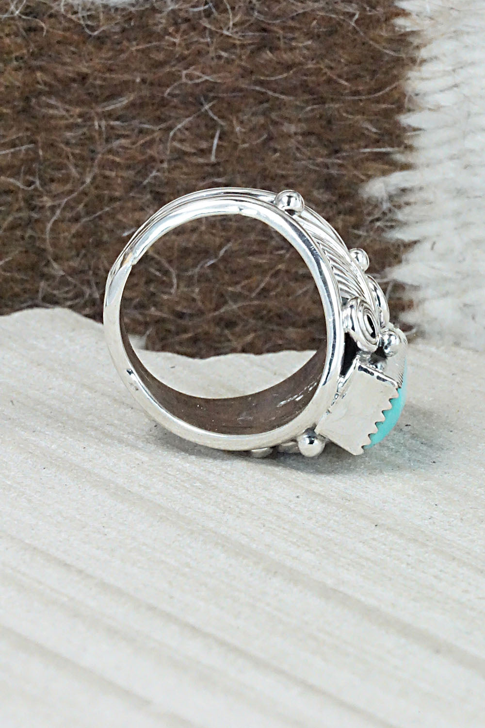 Turquoise & Sterling Silver Ring - Darrell Morgan - Size 9.5