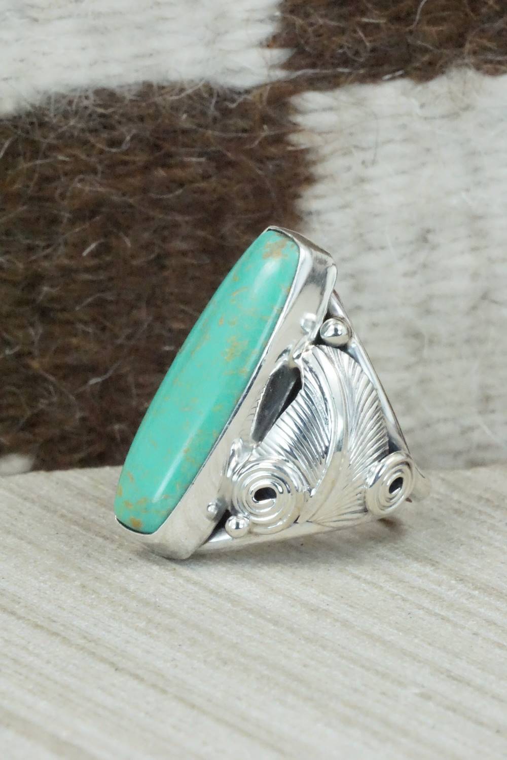 Turquoise & Sterling Silver Ring - Darrell Morgan - Size 9.5