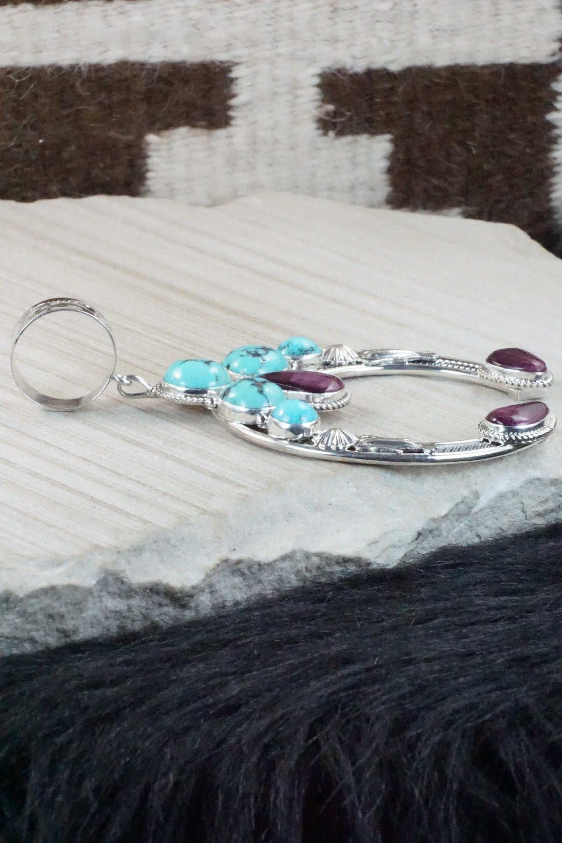 Turquoise, Spiny Oyster and Sterling Silver Pendant - Derrick Gordon