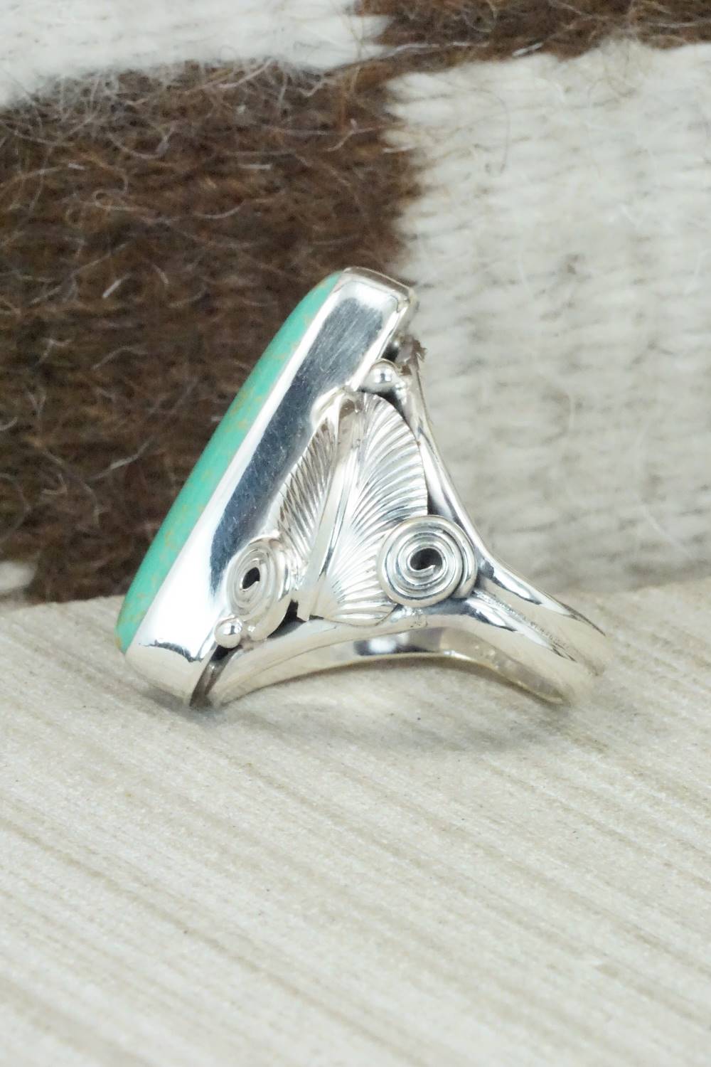 Turquoise & Sterling Silver Ring - Darrell Morgan - Size 9.5