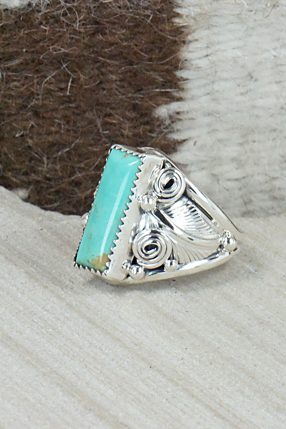 Turquoise & Sterling Silver Ring - Darrell Morgan - Size 10.75