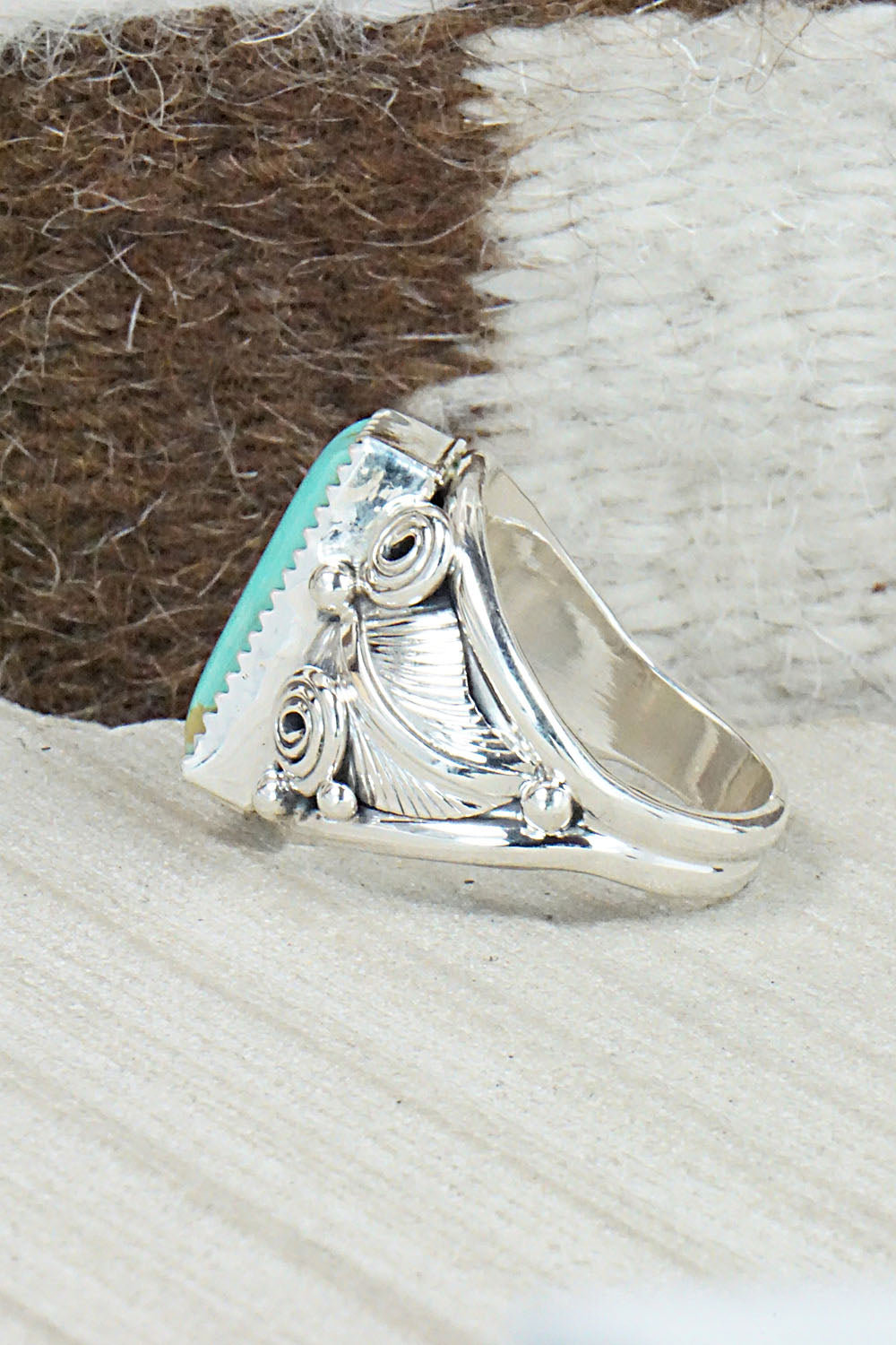 Turquoise & Sterling Silver Ring - Darrell Morgan - Size 10.75