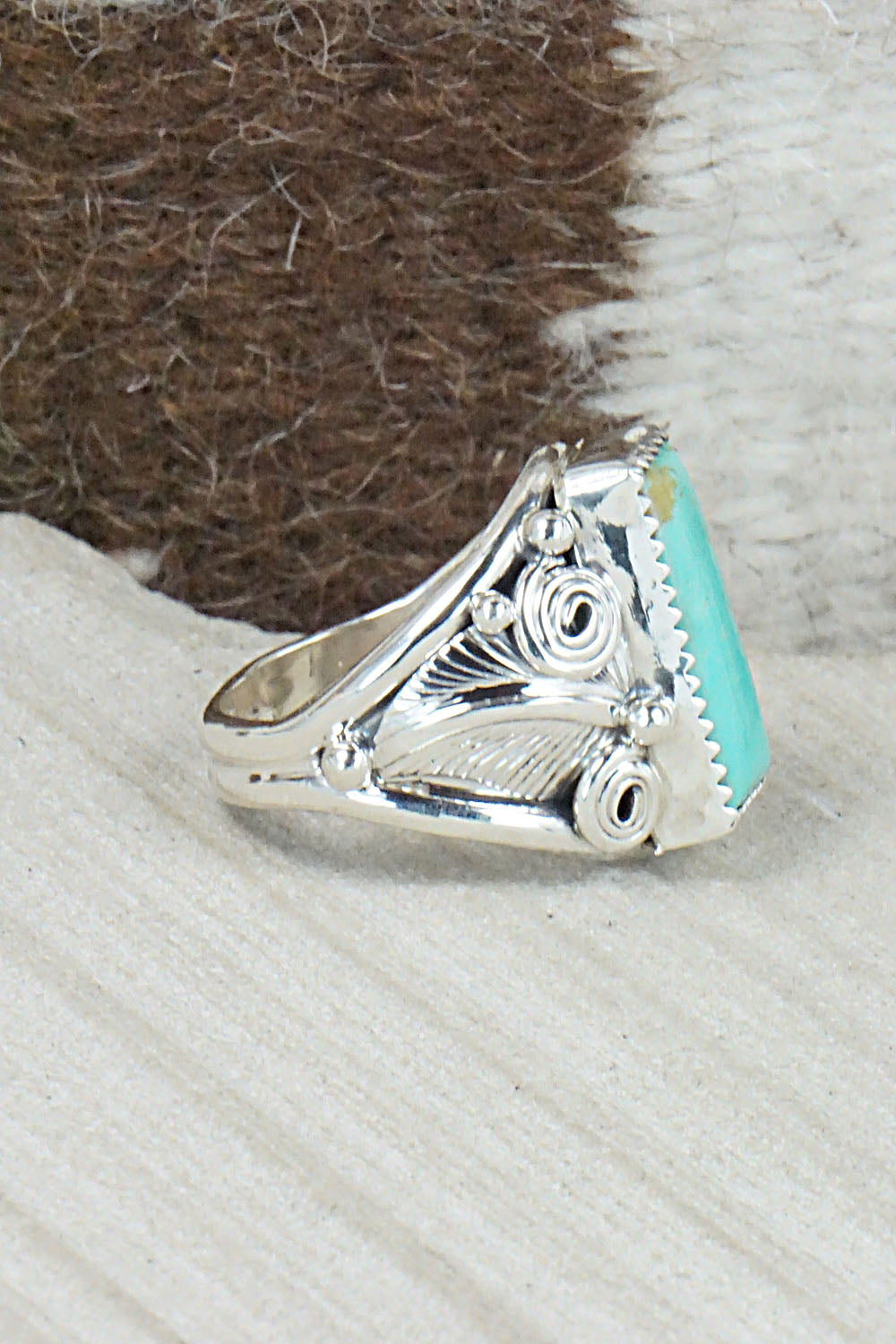 Turquoise & Sterling Silver Ring - Darrell Morgan - Size 10.75