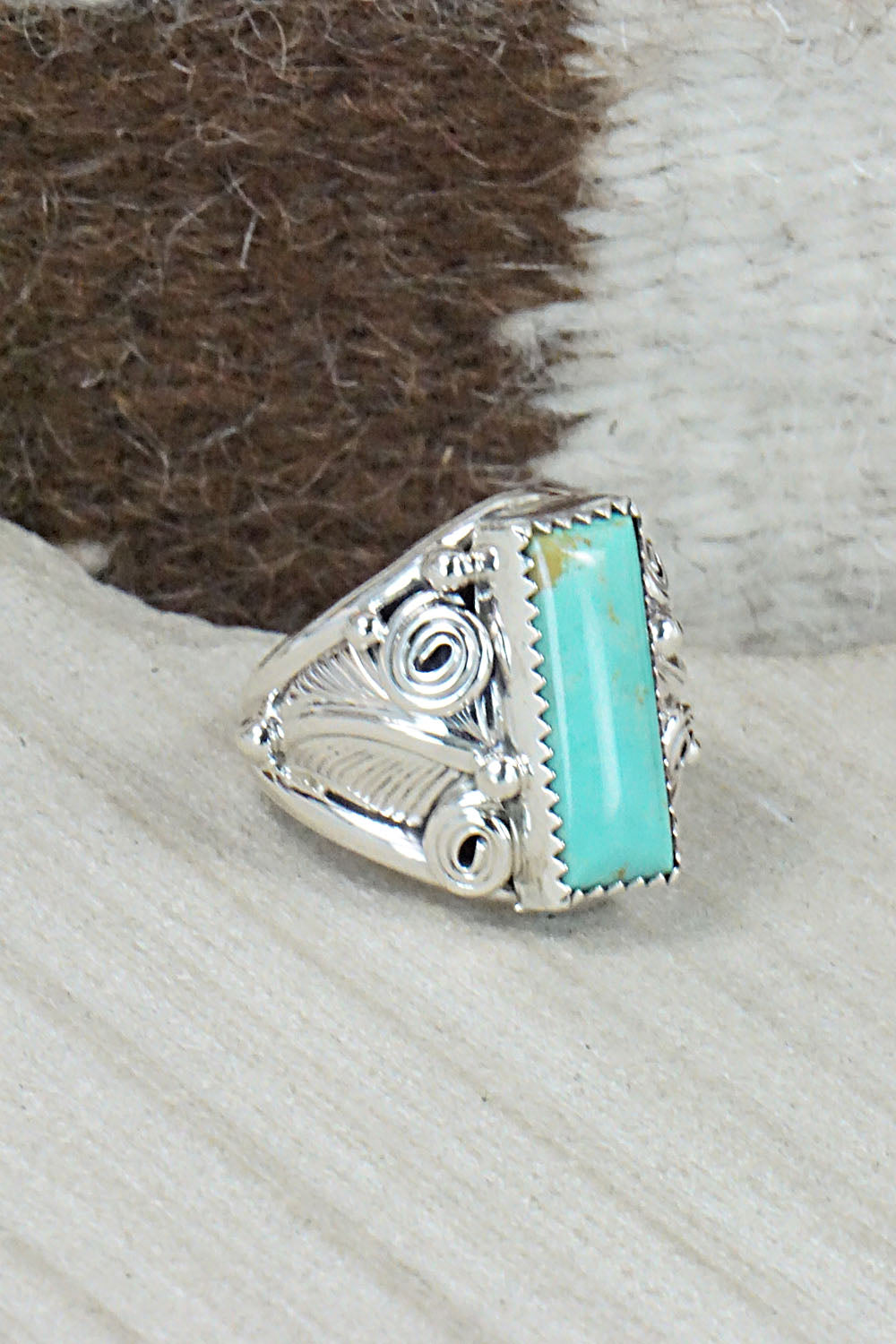 Turquoise & Sterling Silver Ring - Darrell Morgan - Size 10.75