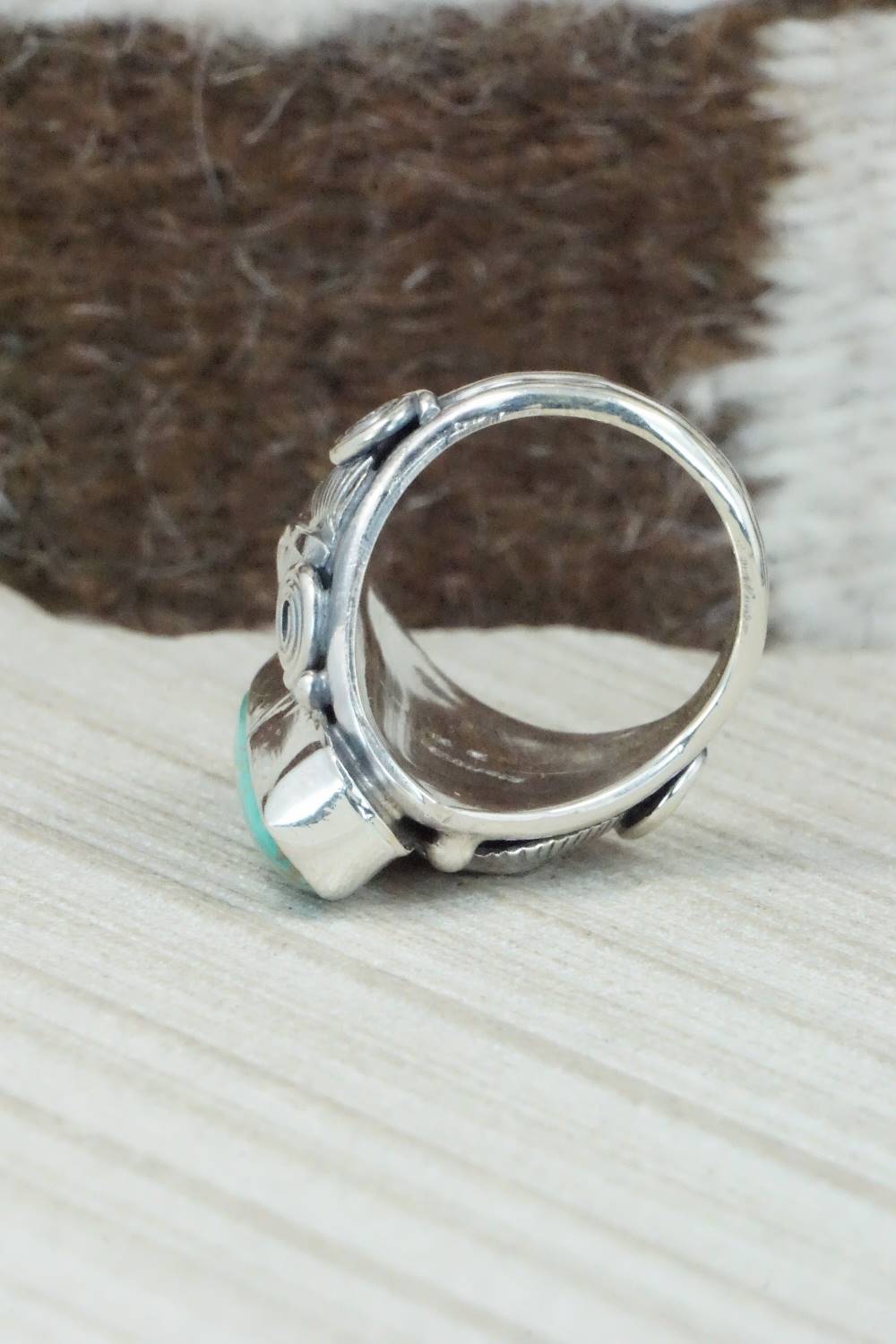 Turquoise & Sterling Silver Ring - Darrell Morgan - Size 9.5
