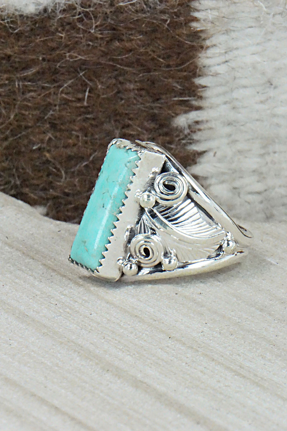 Turquoise & Sterling Silver Ring - Darrell Morgan - Size 12