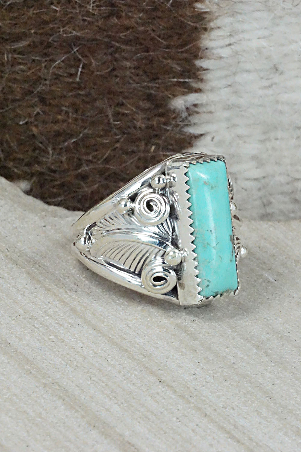 Turquoise & Sterling Silver Ring - Darrell Morgan - Size 12