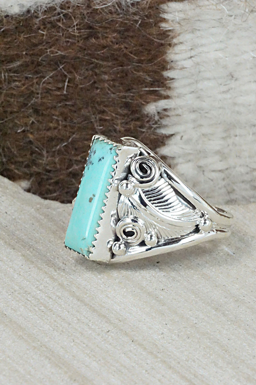 Turquoise & Sterling Silver Ring - Darrell Morgan - Size 13