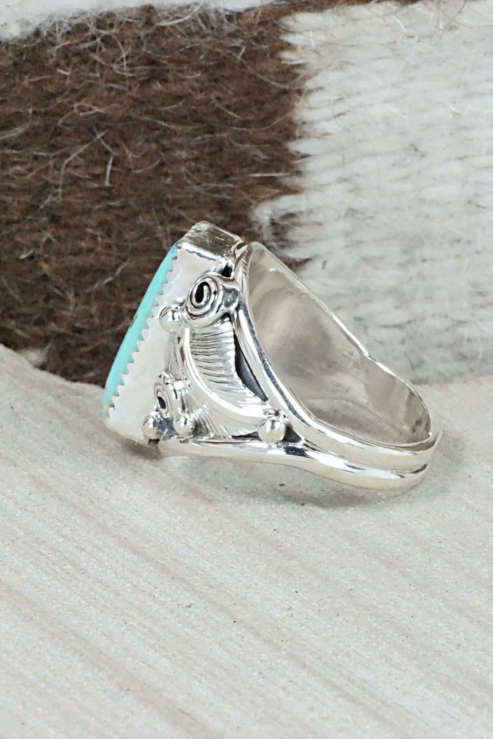 Turquoise & Sterling Silver Ring - Darrell Morgan - Size 13