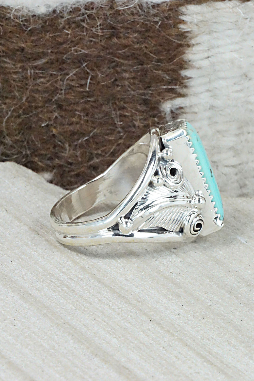 Turquoise & Sterling Silver Ring - Darrell Morgan - Size 13