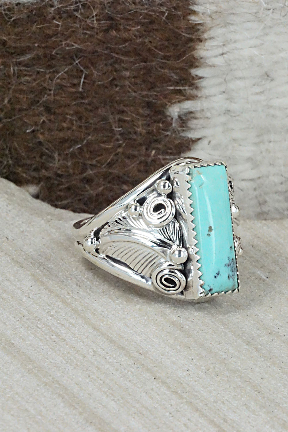 Turquoise & Sterling Silver Ring - Darrell Morgan - Size 13