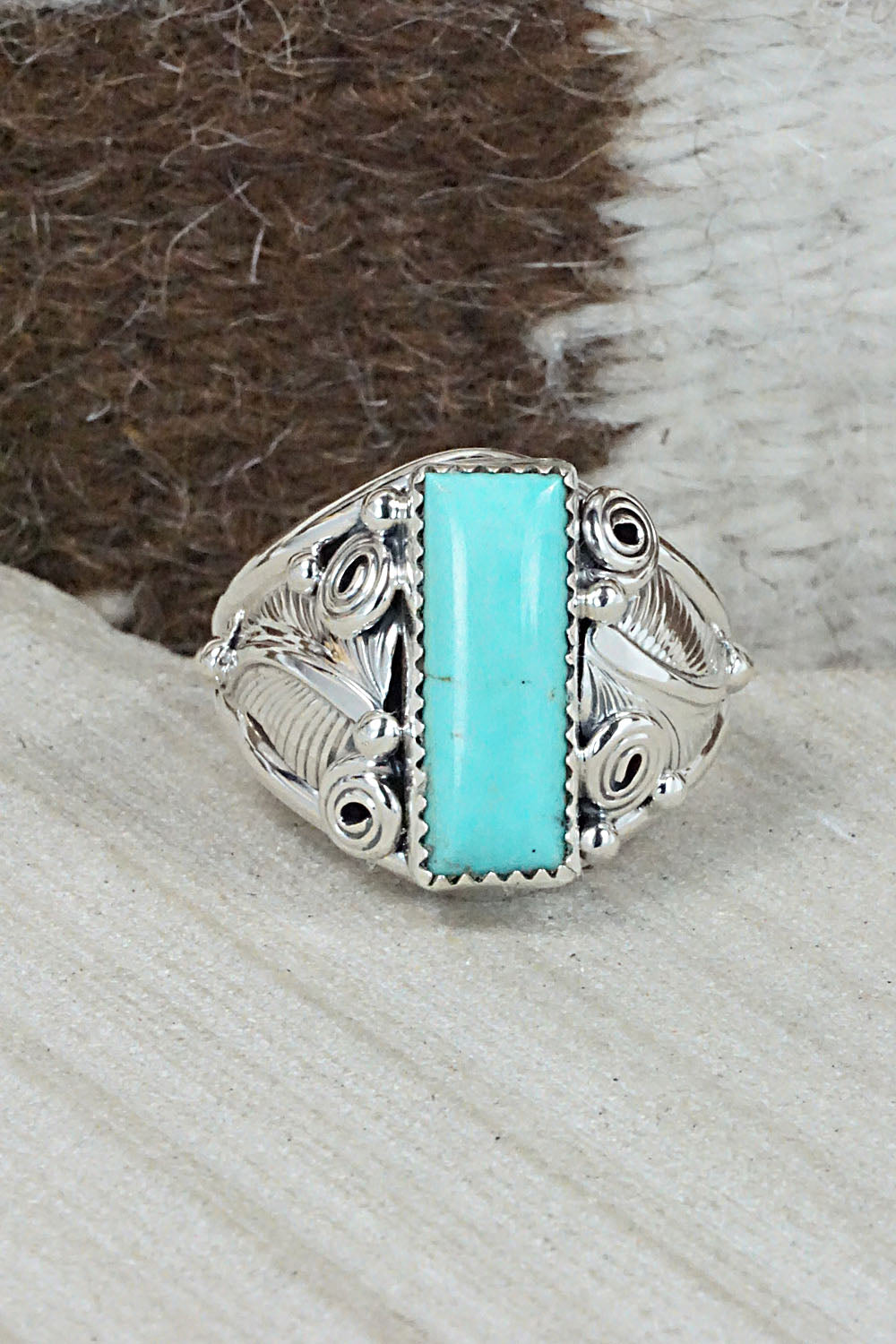 Turquoise & Sterling Silver Ring - Darrell Morgan - Size 13.75