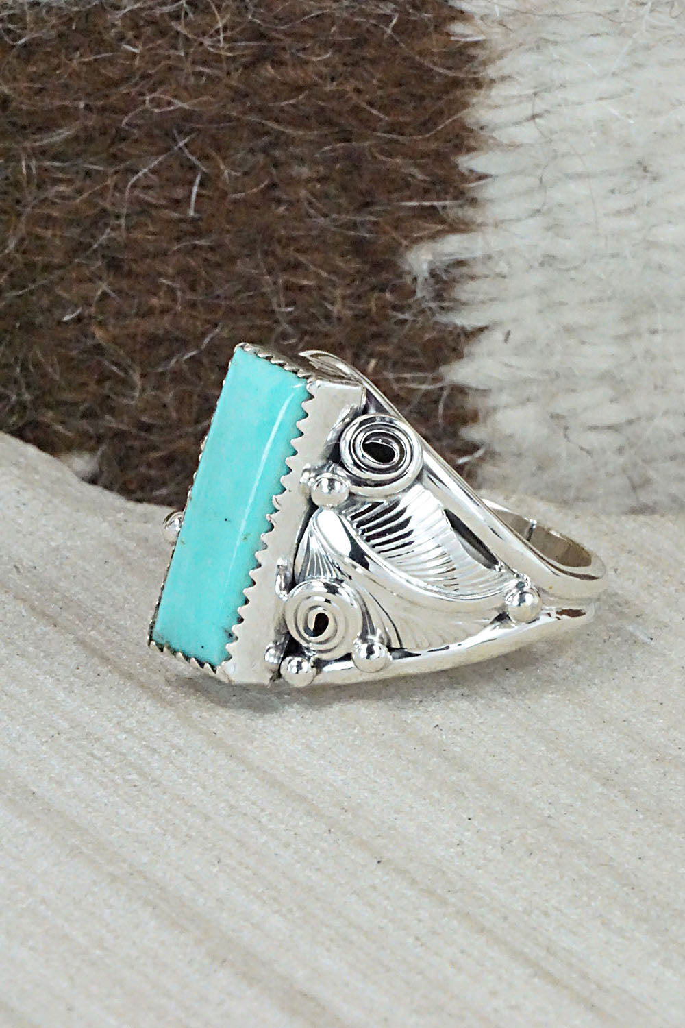 Turquoise & Sterling Silver Ring - Darrell Morgan - Size 13.75