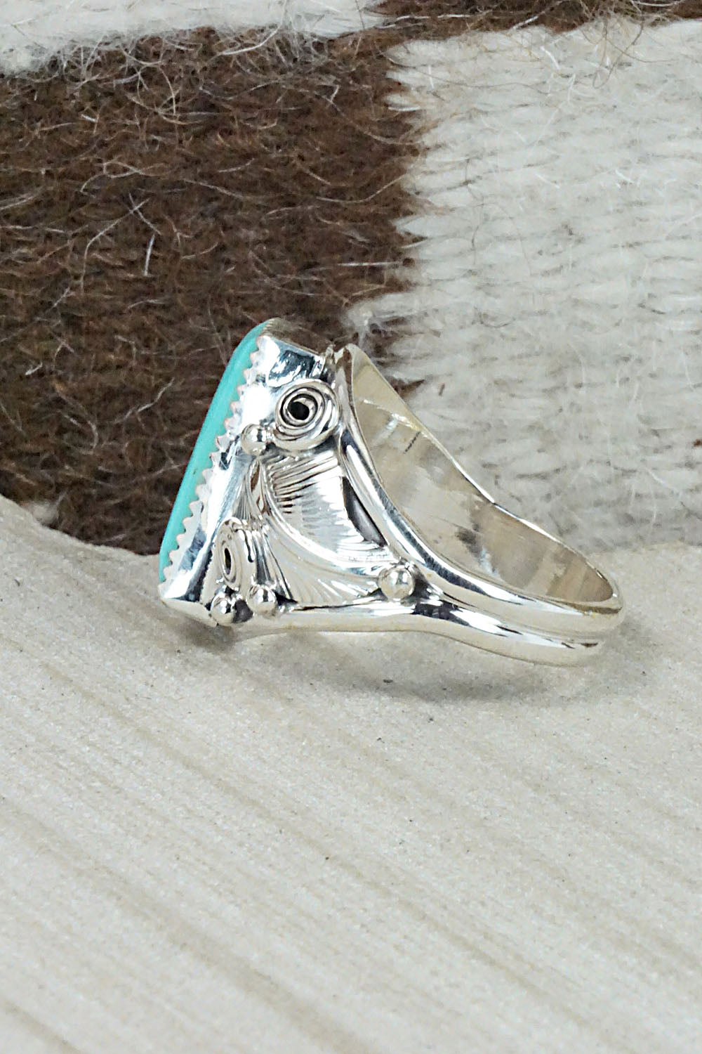 Turquoise & Sterling Silver Ring - Darrell Morgan - Size 13.75