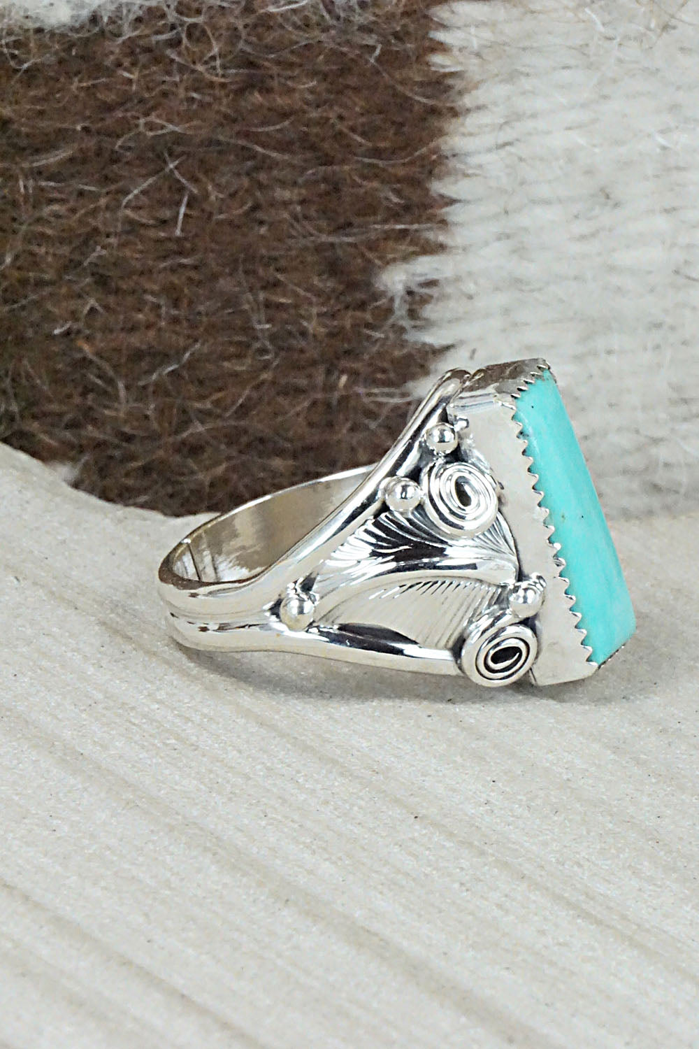Turquoise & Sterling Silver Ring - Darrell Morgan - Size 13.75