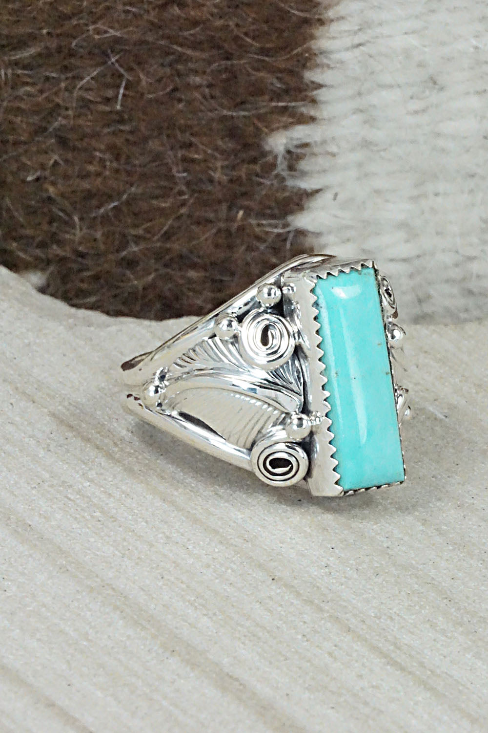 Turquoise & Sterling Silver Ring - Darrell Morgan - Size 13.75
