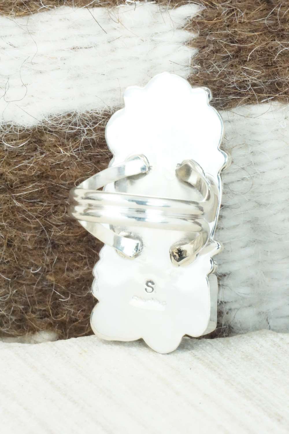 Coral, Turquoise & Sterling Silver Ring - Shirley Largo - Size 8.5