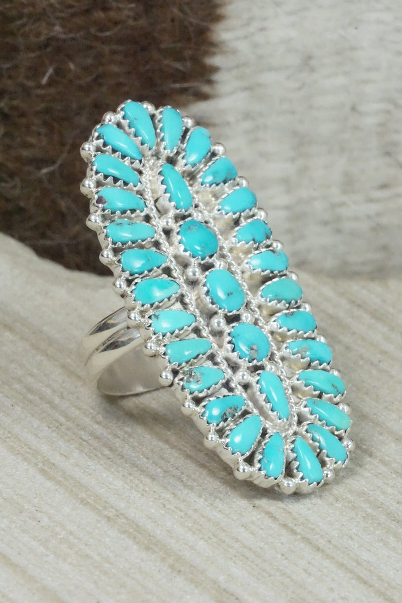 Turquoise and Sterling Silver Ring - Justin Wilson Jr - Size 9.5