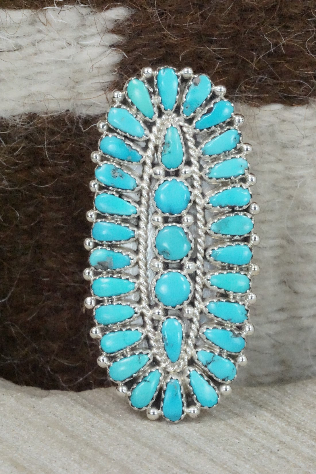 Turquoise and Sterling Silver Ring - Justin Wilson Jr - Size 8.5