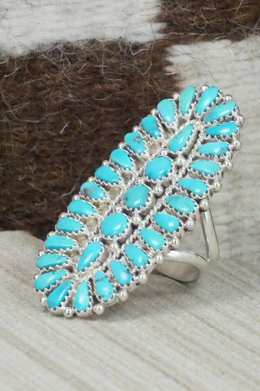Turquoise and Sterling Silver Ring - Justin Wilson Jr - Size 8.5