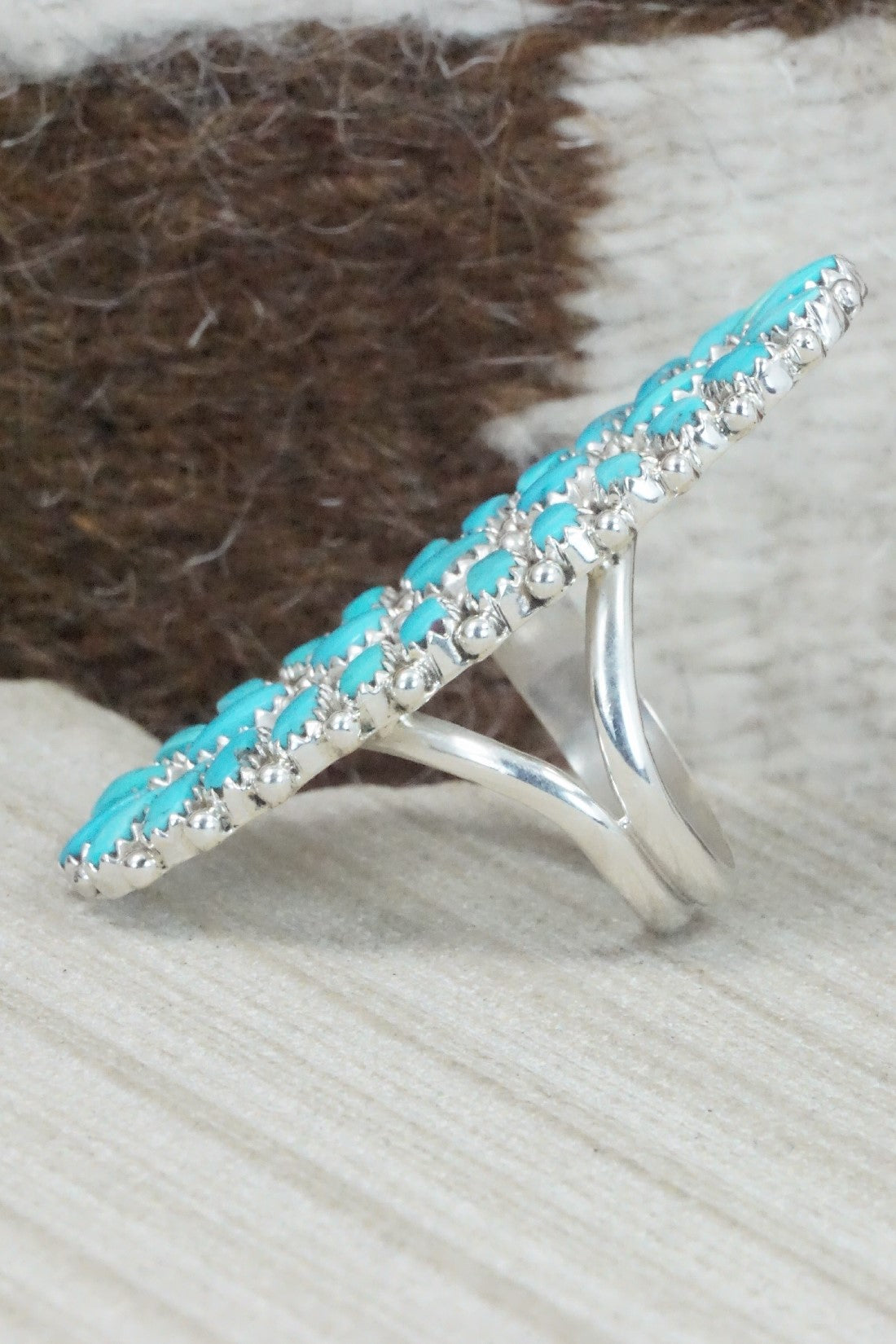 Turquoise and Sterling Silver Ring - Justin Wilson Jr - Size 8.5
