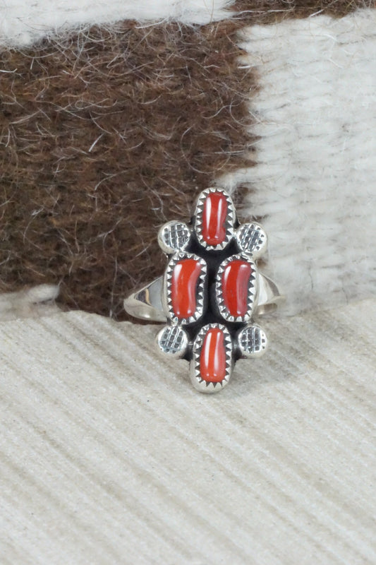 Coral & Sterling Silver Ring - Priscilla Reeder - Size 6.75