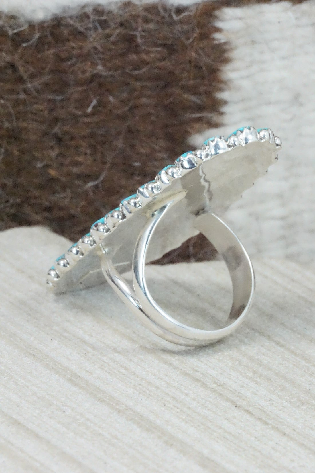 Turquoise and Sterling Silver Ring - Justin Wilson Jr - Size 8.5