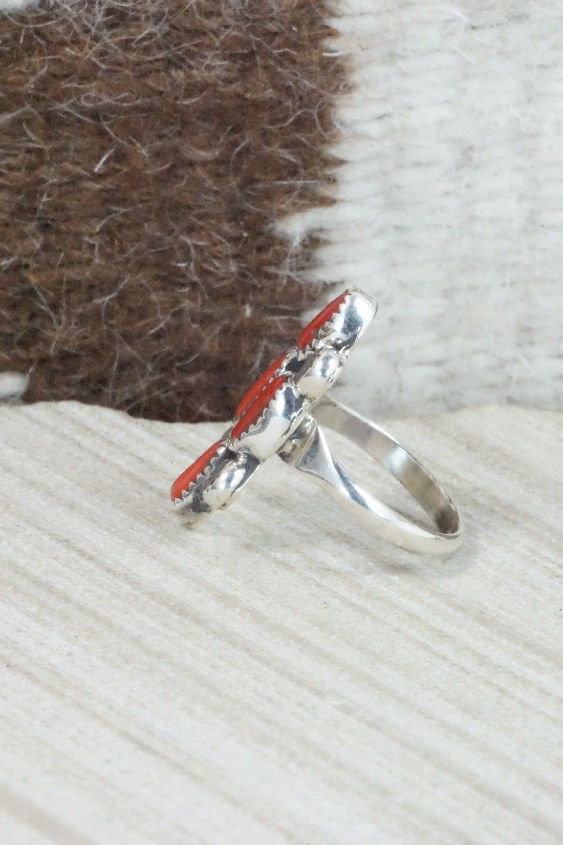 Coral & Sterling Silver Ring - Priscilla Reeder - Size 6.75