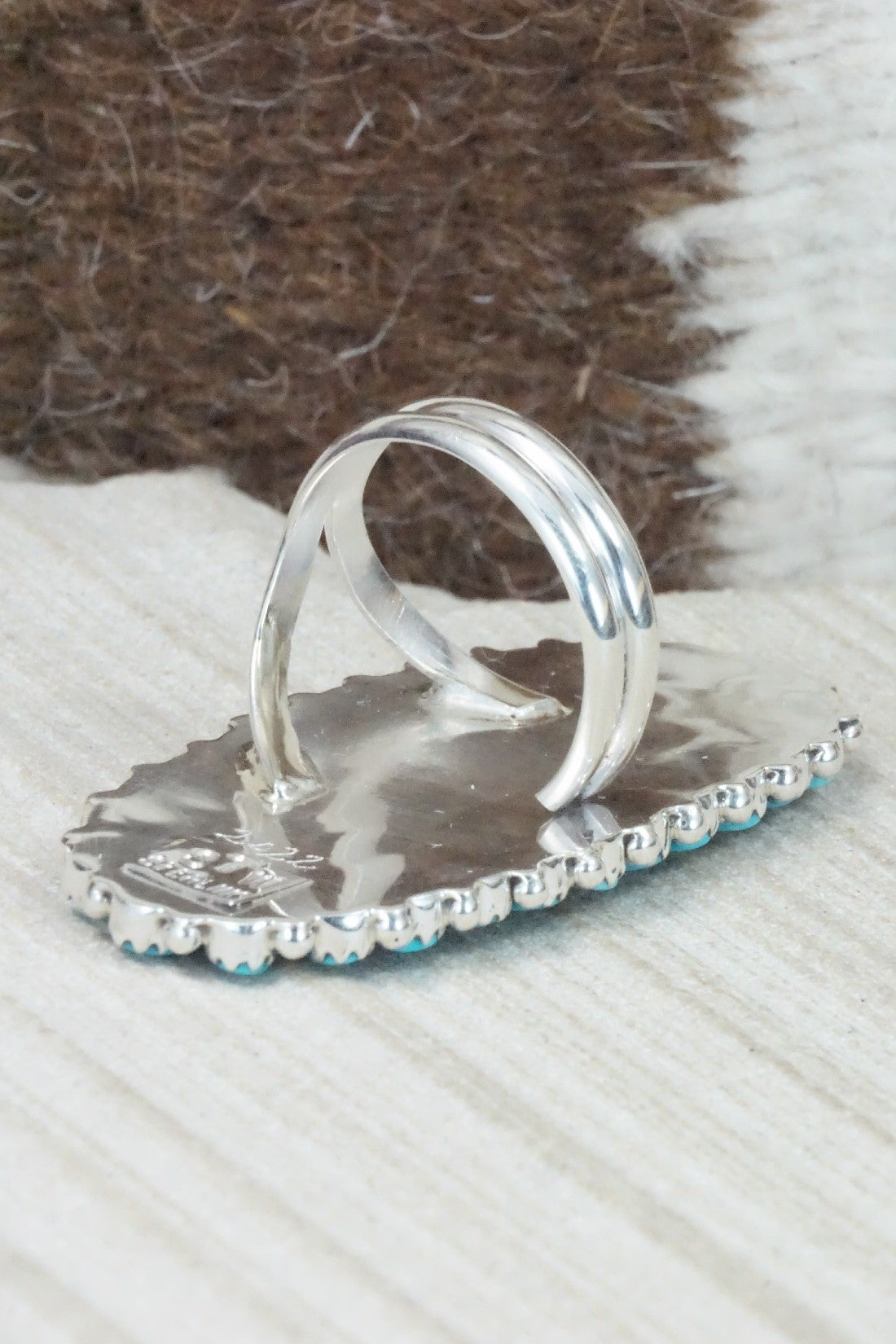 Turquoise and Sterling Silver Ring - Justin Wilson Jr - Size 8.5