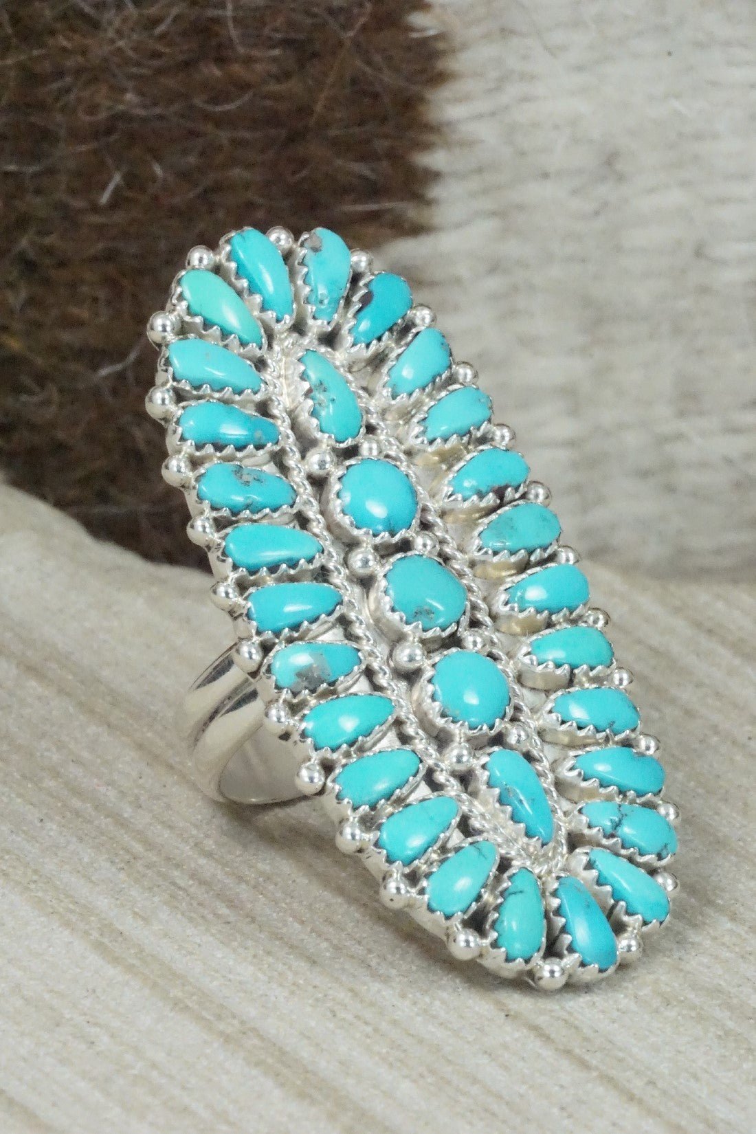 Turquoise and Sterling Silver Ring - Justin Wilson Jr - Size 8.5