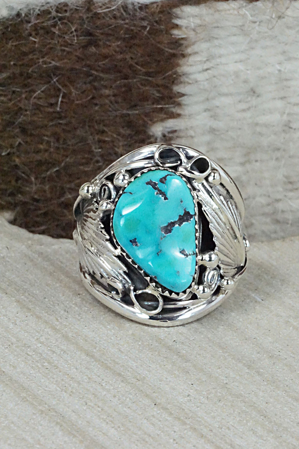 Turquoise & Sterling Silver Ring - Jeannette Saunders - Size 12.75