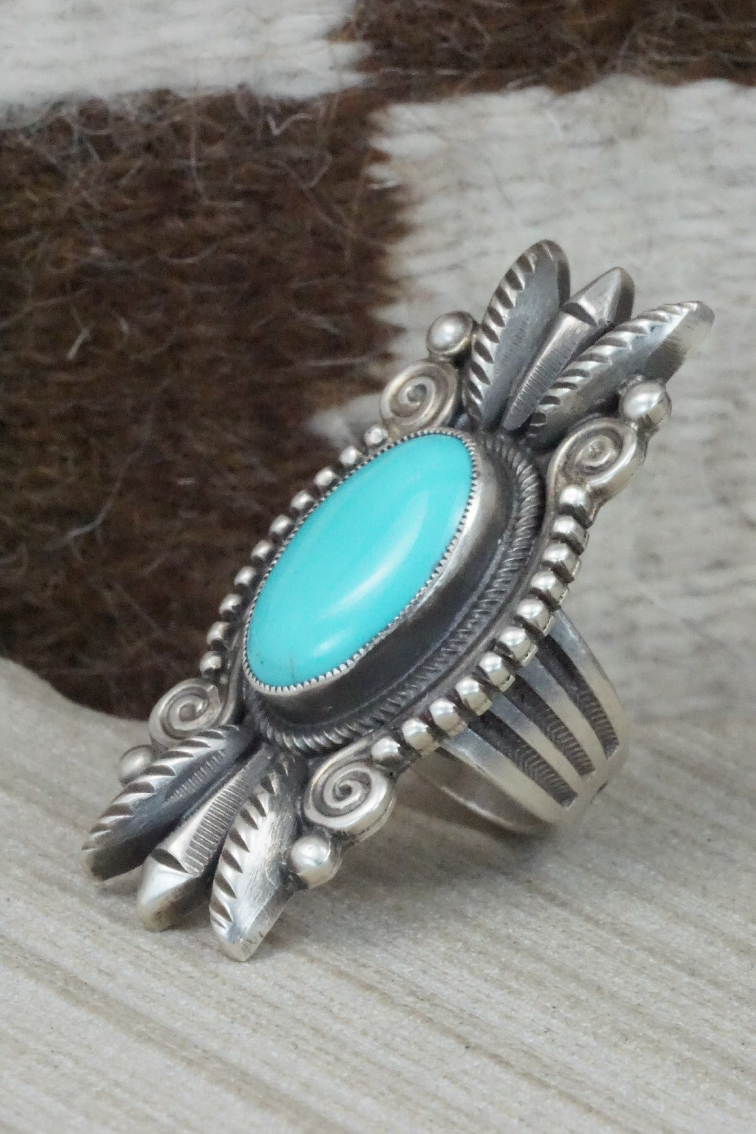 Turquoise & Sterling Silver Ring - Calvin Martinez - Size 8