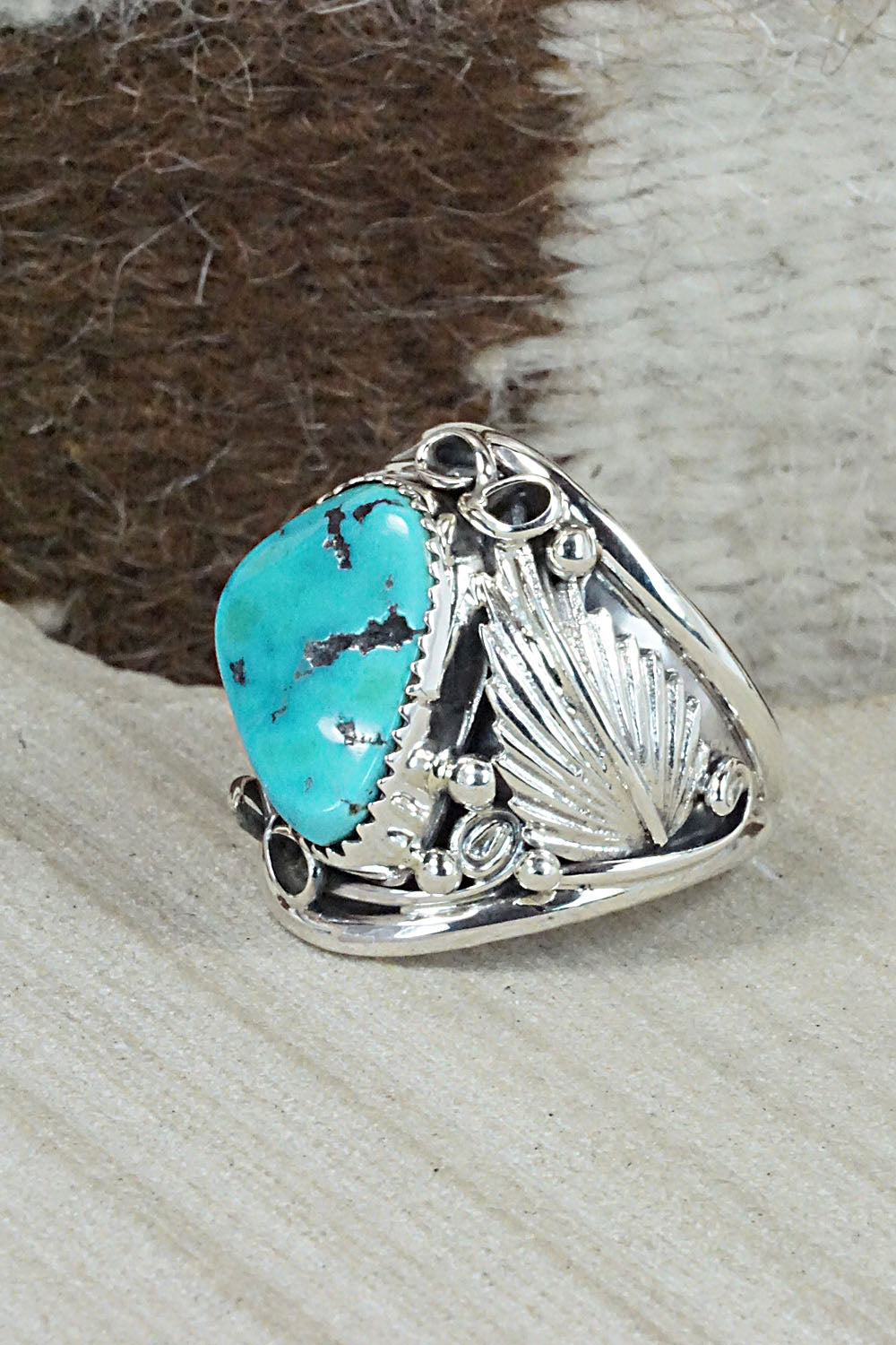 Turquoise & Sterling Silver Ring - Jeannette Saunders - Size 12.75