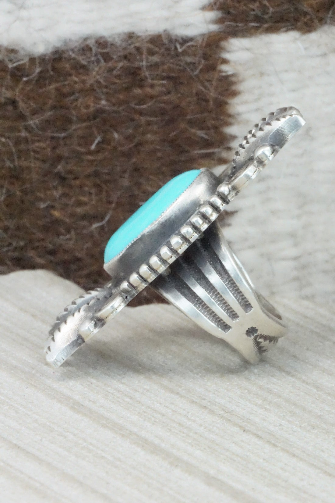 Turquoise & Sterling Silver Ring - Calvin Martinez - Size 8