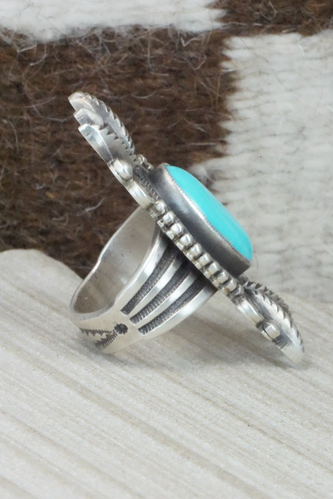 Turquoise & Sterling Silver Ring - Calvin Martinez - Size 8