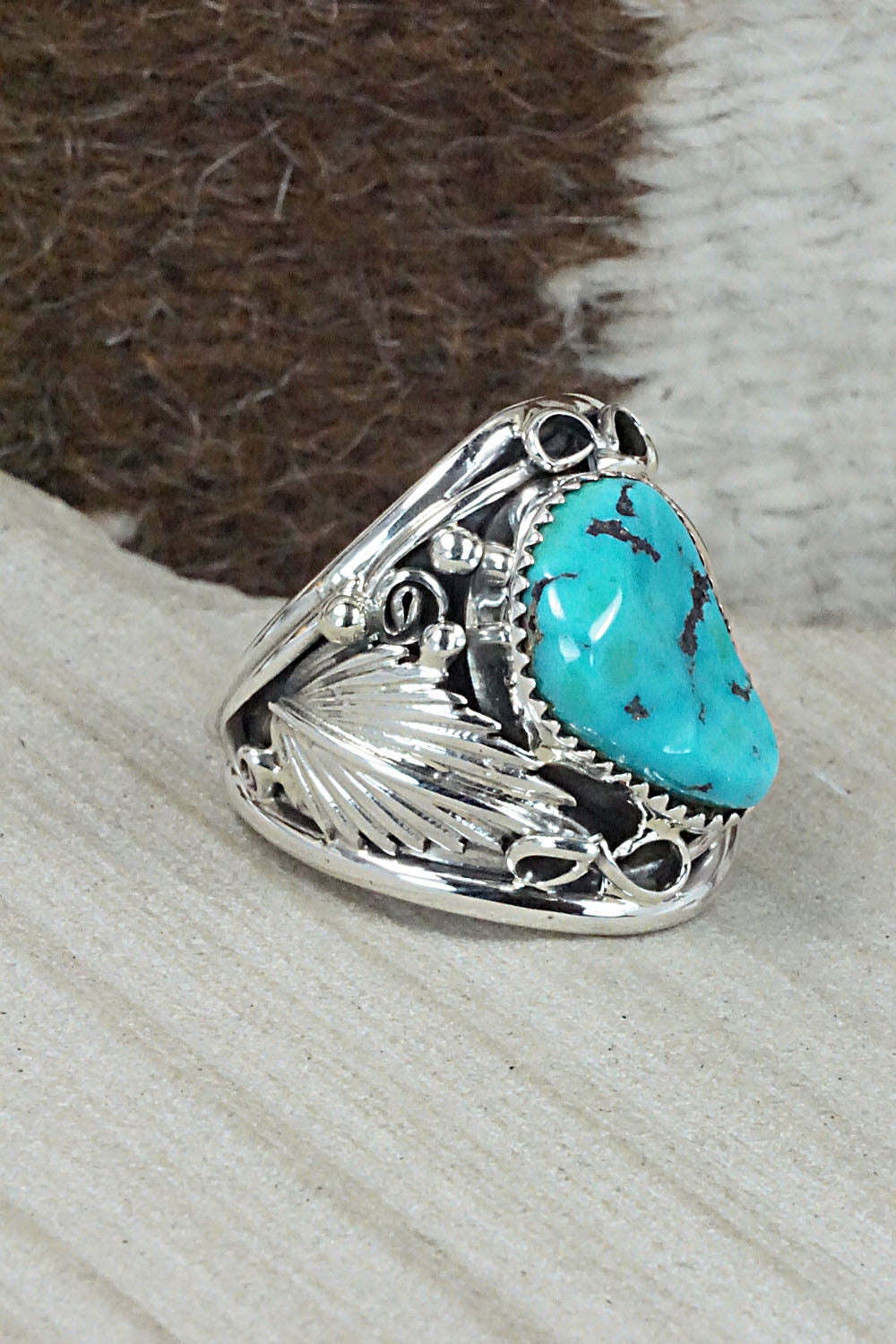 Turquoise & Sterling Silver Ring - Jeannette Saunders - Size 12.75